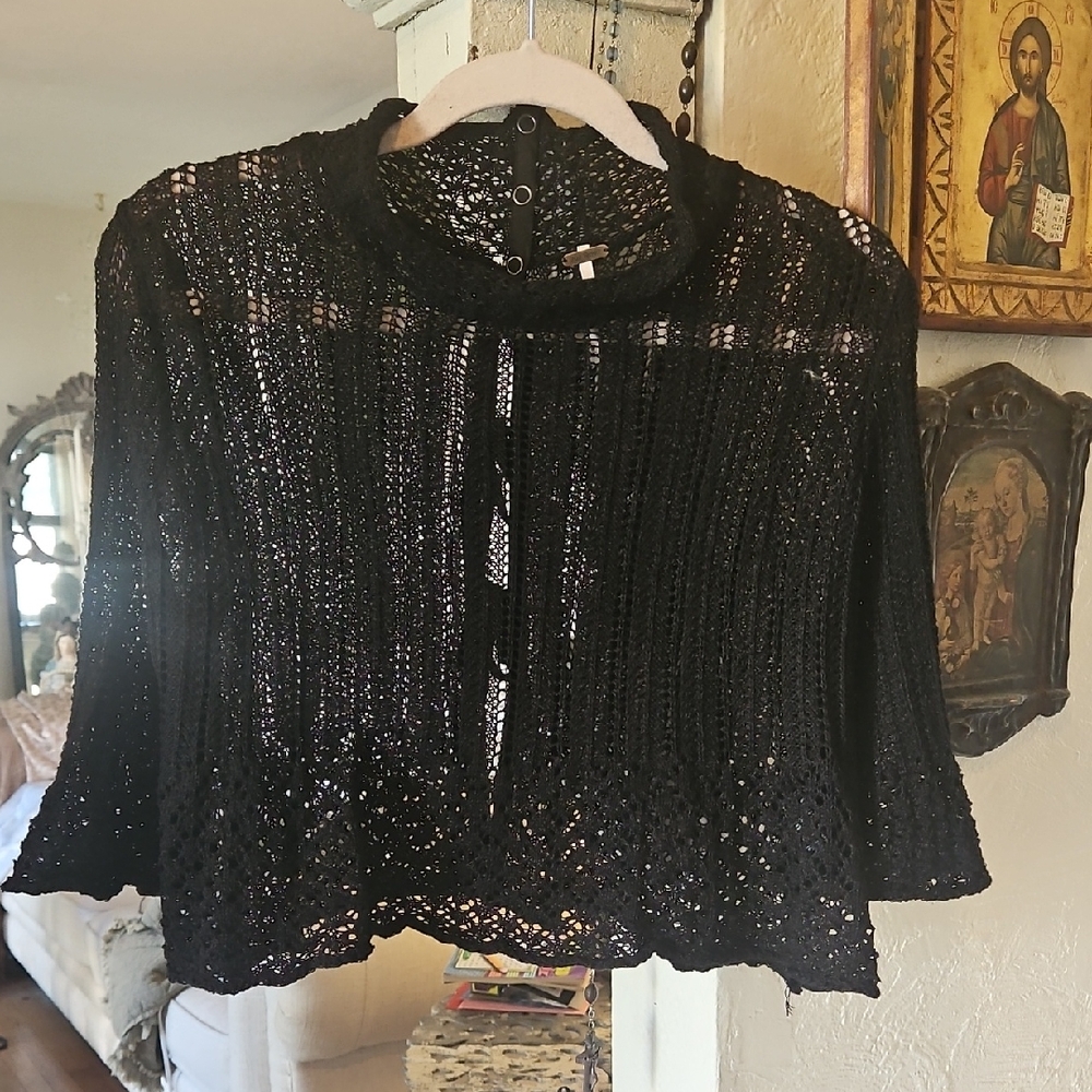 Free People Black Crochet Sweater